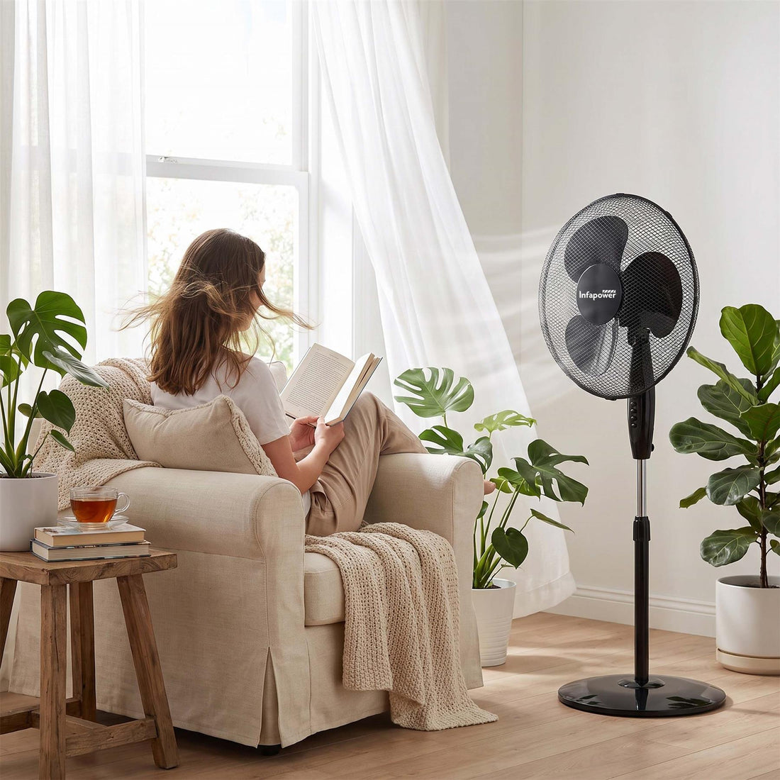 16 INCH BLACK PEDESTAL FAN 3 SPEED OSCILLATING ADJUSTABLE HEIGHT