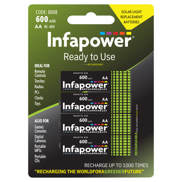 4 AA 600mAh Batteries Ready to Use