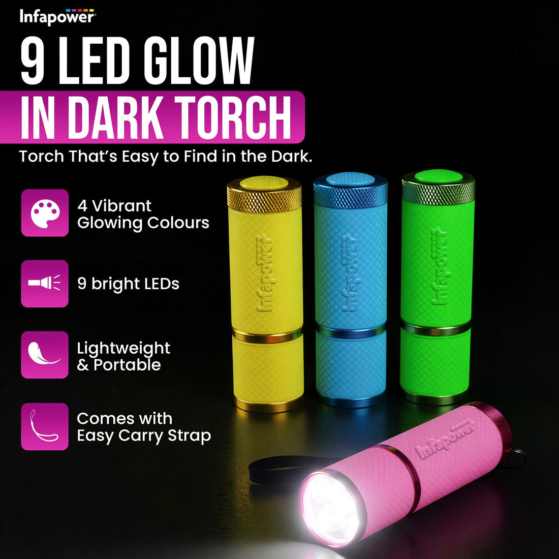 9 LED GLOW IN THE DARK TORCH (BOX OF 12)