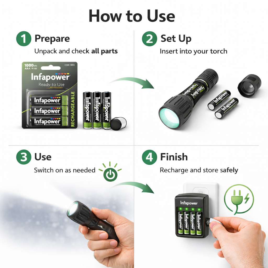 4 AAA 1000mAh Batteries Ready to Use