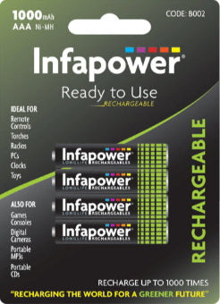 4 AAA 1000mAh Batteries Ready to Use