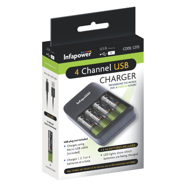 4 CHANNEL USB CHARGER + 4AA 1300mAh