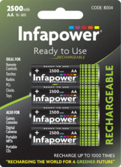 4 AA 2500mAh Batteries Ready to Use